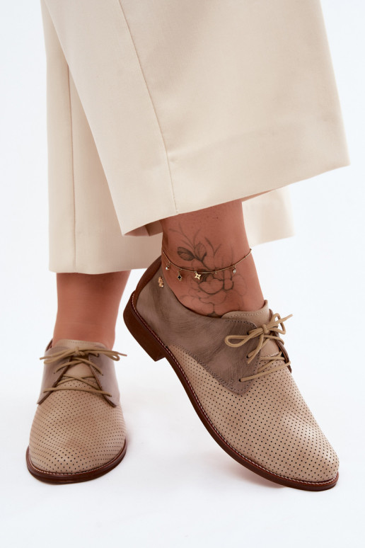 Leather Women's Elegant Lace-up Shoes Zazoo 4238 Beige-Brown