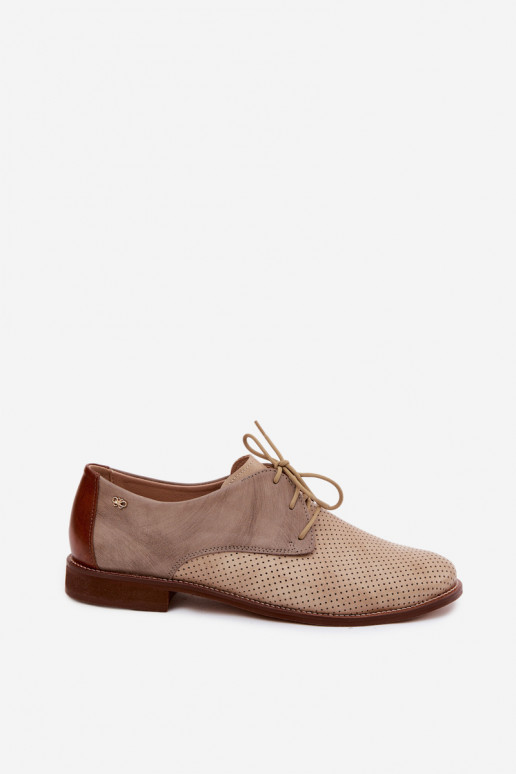 Elegant sand and brown women's leather shoes with laces Zazoo 4238