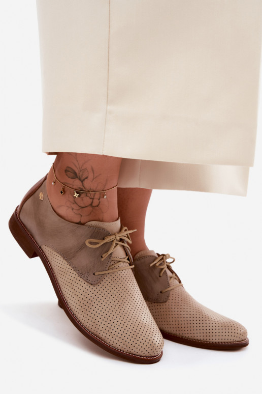 Leather Women's Elegant Lace-up Shoes Zazoo 4238 Beige-Brown