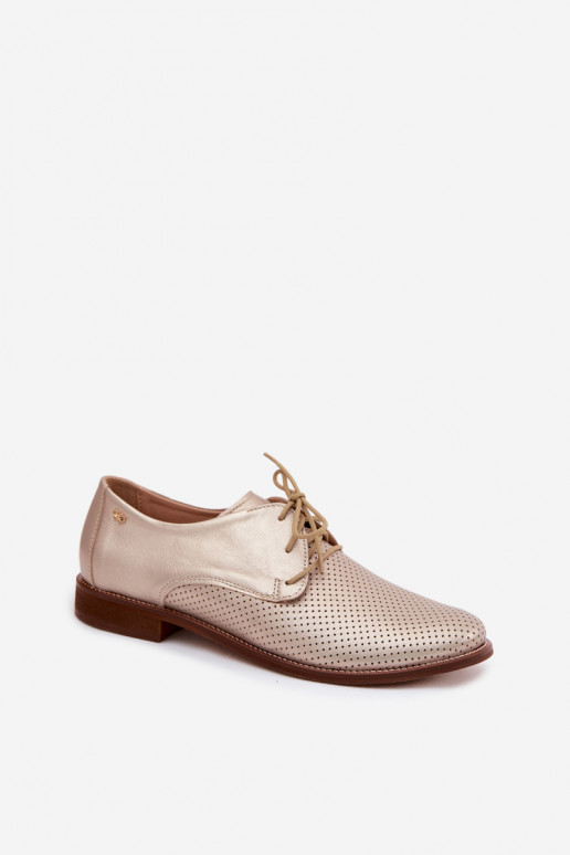 Elegant golden women's leather shoes with laces Zazoo 4238