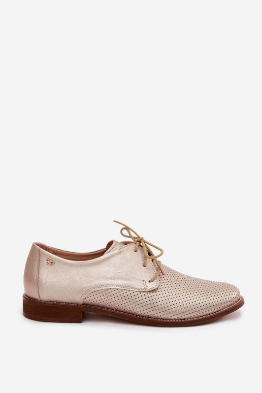Elegant golden women's leather shoes with laces Zazoo 4238