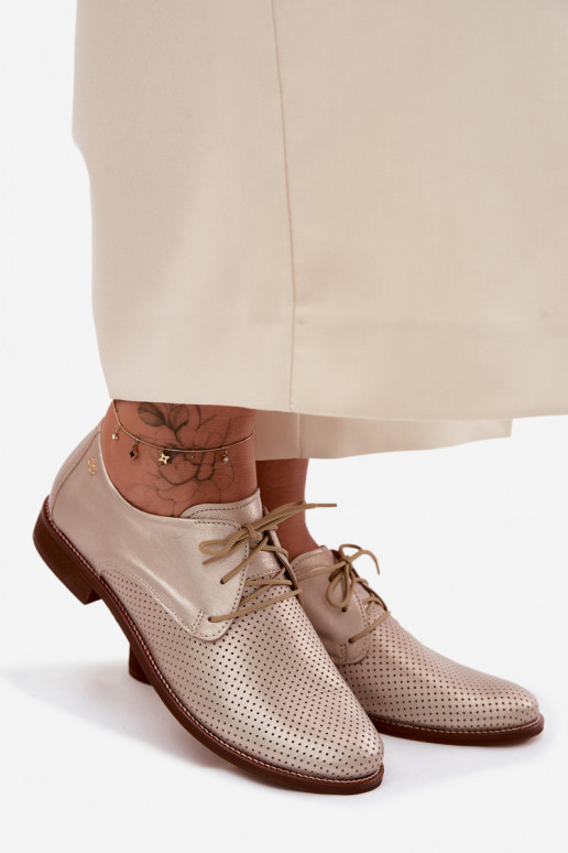 Elegant golden women's leather shoes with laces Zazoo 4238