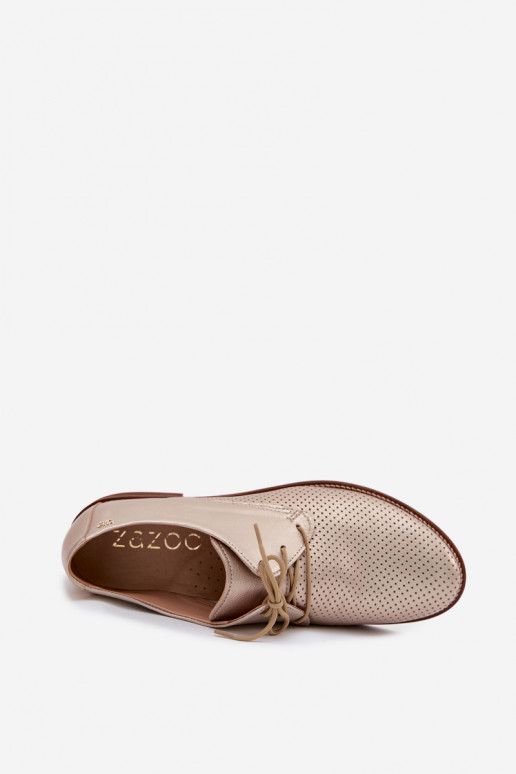 Skórzane Półbuty Damskie Eleganckie Sznurowane Zazoo 4238 Złote