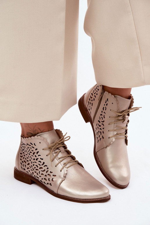 Leather Openwork Ankle Boots With Flat Heel Zazoo 4078 Gold