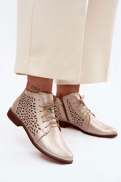Leather Openwork Ankle Boots With Flat Heel Zazoo 4078 Gold