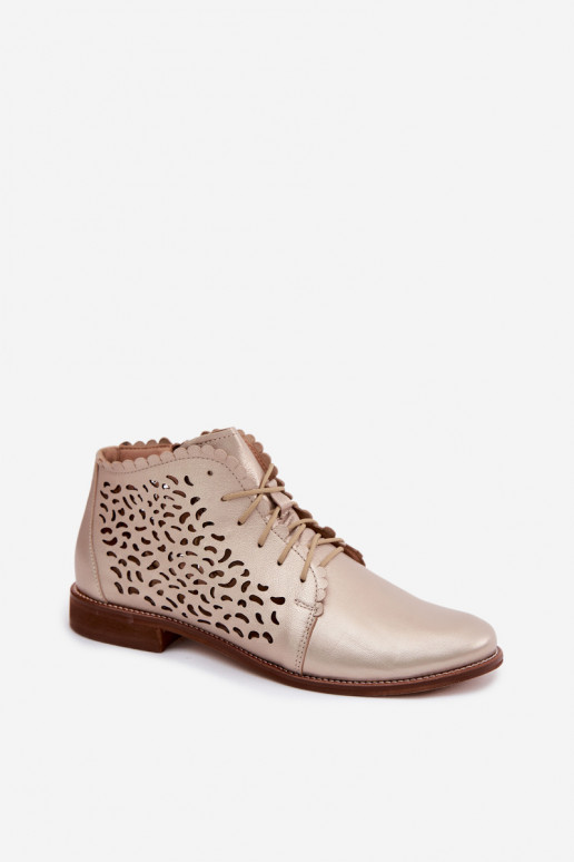 Leather Openwork Ankle Boots With Flat Heel Zazoo 4078 Gold