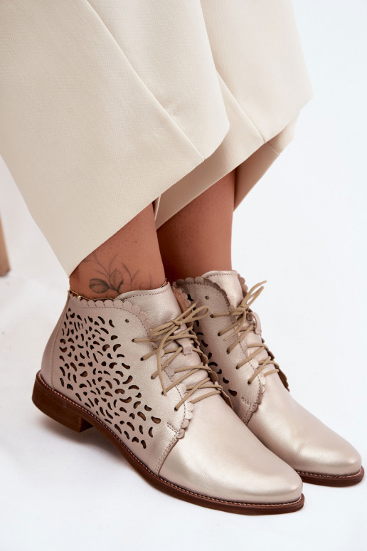 Leather Openwork Ankle Boots With Flat Heel Zazoo 4078 Gold