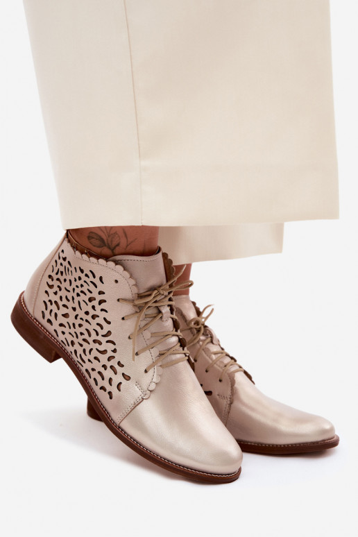 Leather Openwork Ankle Boots With Flat Heel Zazoo 4078 Gold