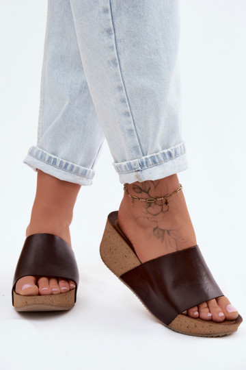 Zazoo 40291 chocolate-colored leather slippers with cork sole 2