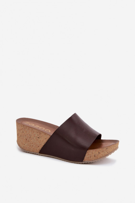 Zazoo 40291 Leather Women's Platform Sandals Chocolate