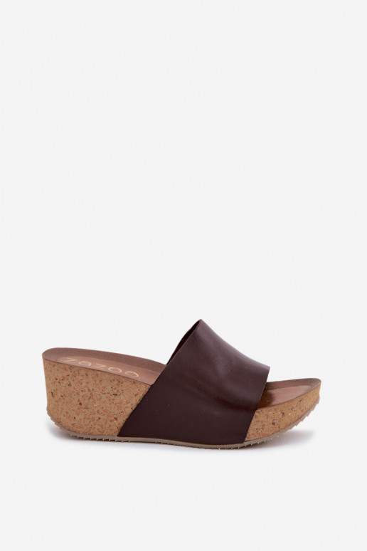 Zazoo 40291 chocolate-colored leather slippers with cork sole