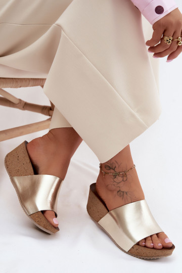 Zazoo 40291 Leather Women's Wedges with Cork Platform Gold