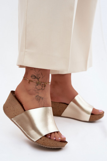 Zazoo 40291 Leather Women's Wedges with Cork Platform Gold 2