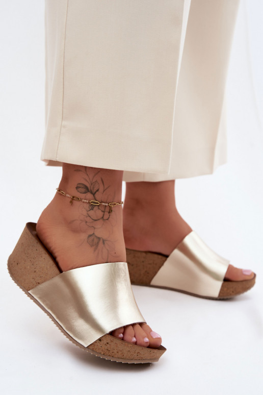 Zazoo 40291 Leather Women's Wedges with Cork Platform Gold