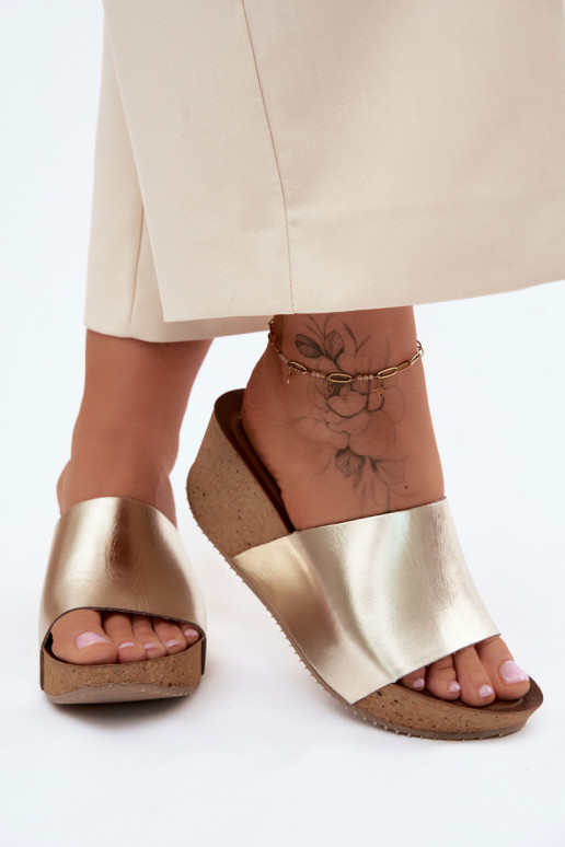 Zazoo 40291 Leather Women's Wedges with Cork Platform Gold