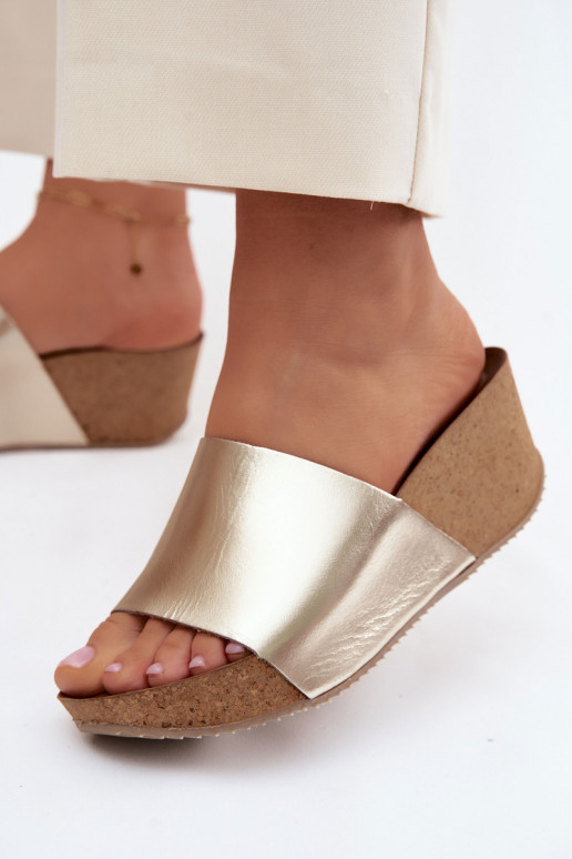 Zazoo 40291 Leather Women's Wedges with Cork Platform Gold