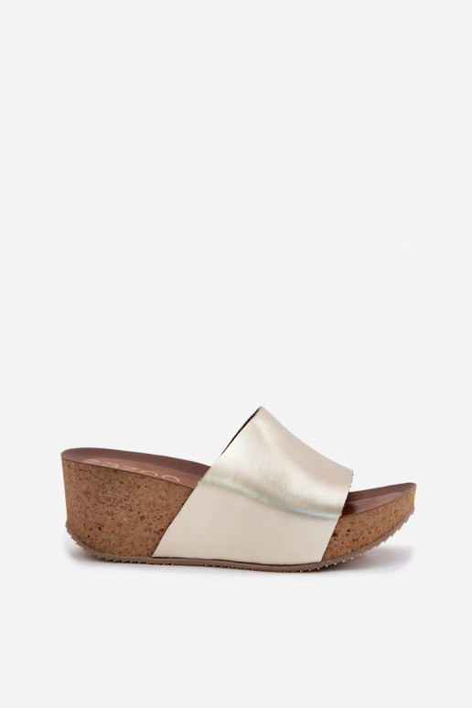 Zazoo 40291 golden leather slippers with cork sole