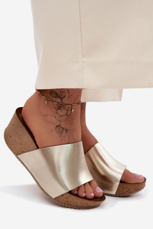 Zazoo 40291 Leather Women's Wedges with Cork Platform Gold