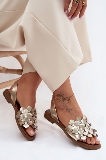 Leather Flat Sandals Zazoo 40468 Gold