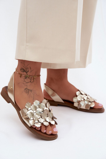 Leather Flat Sandals Zazoo 40468 Gold 2