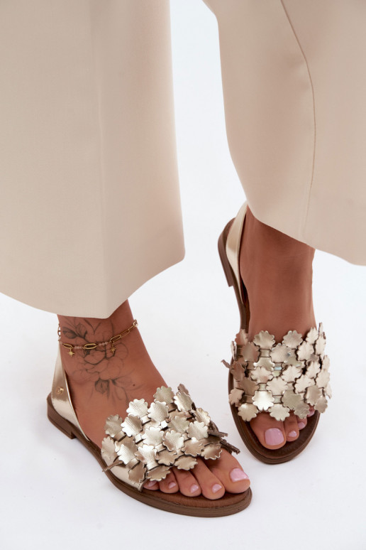 Leather Flat Sandals Zazoo 40468 Gold