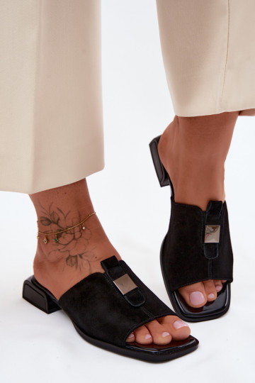 Elegant black women's slippers made of natural suede D&A
