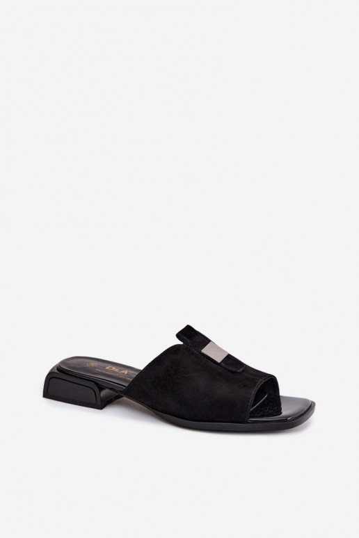 Elegant black women's slippers made of natural suede D&A