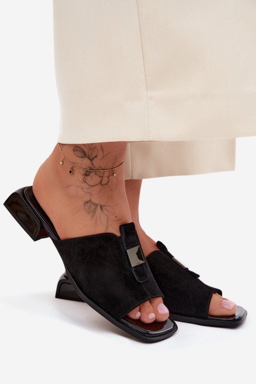 Elegant black women's slippers made of natural suede D&A