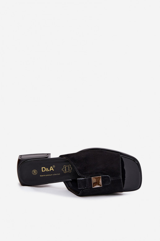 Elegant black women's slippers made of natural suede D&A