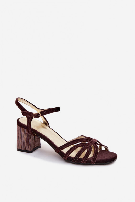 Velvet women's high-heeled sandals in chocolate color D&A