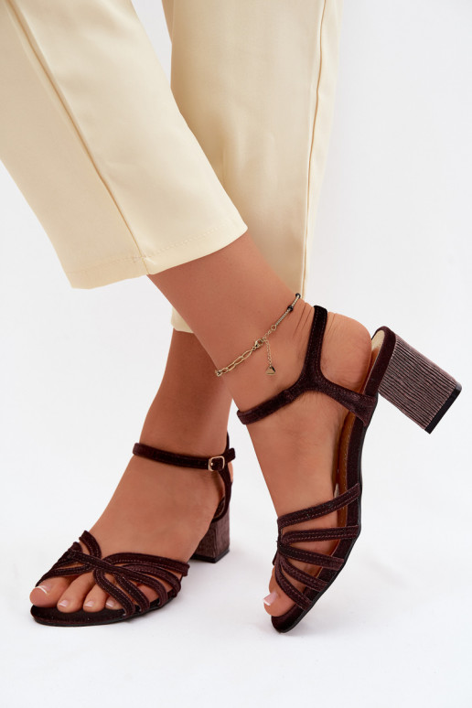 Velvet women's high-heeled sandals in chocolate color D&A