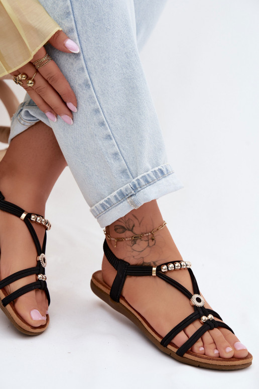 Black flat sandals for women with straps Zelda
