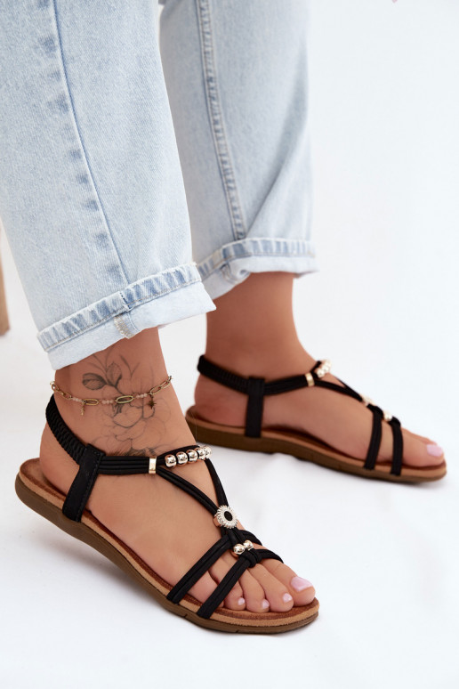 Black flat sandals for women with straps Zelda