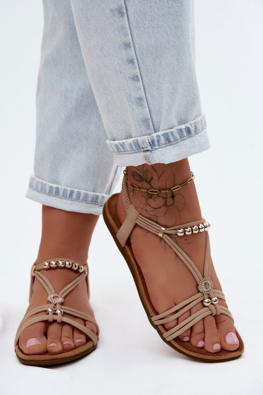 Women's Flat Sandals With Straps Beige Zelda