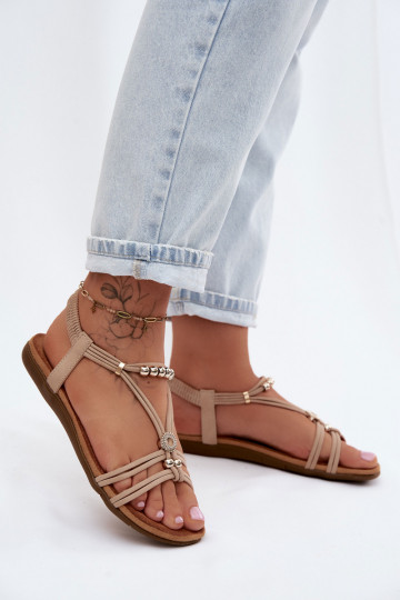 Women's Flat Sandals With Straps Beige Zelda 2