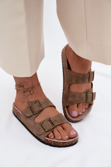 Women's Cork Sole Khaki Slides Harleen