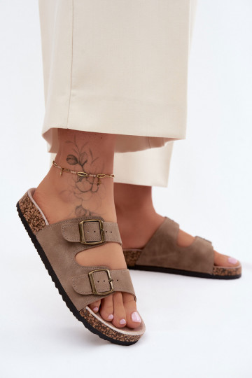 Women's Cork Sole Khaki Slides Harleen 2