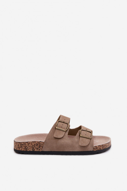 Khaki women's slippers with buckles on cork sole Harleen
