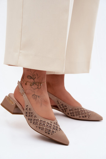 Sand-colored suede sandals with openwork elements and mesh Klocke D&A