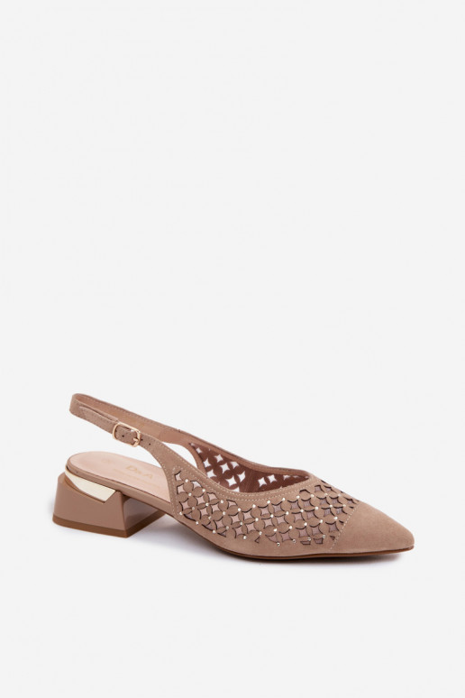 Sand-colored suede sandals with openwork elements and mesh Klocke D&A