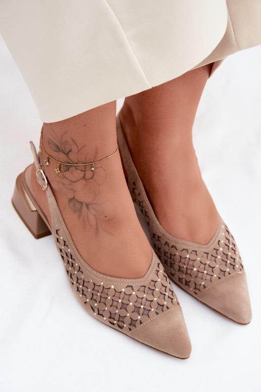 Sand-colored suede sandals with openwork elements and mesh Klocke D&A