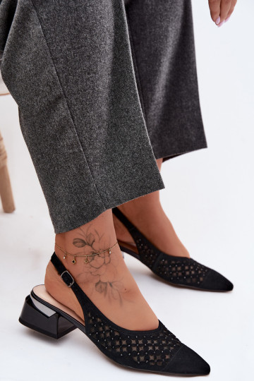 Black suede sandals with openwork elements and mesh Klocke D&A