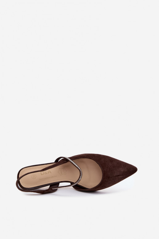 Chocolate-colored elegant suede high heels with decorative straps D&A