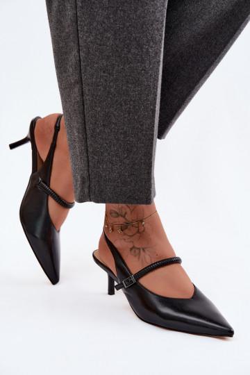 Leather Pumps Heeled Sandals With Strap D&A CR61-3046 Black