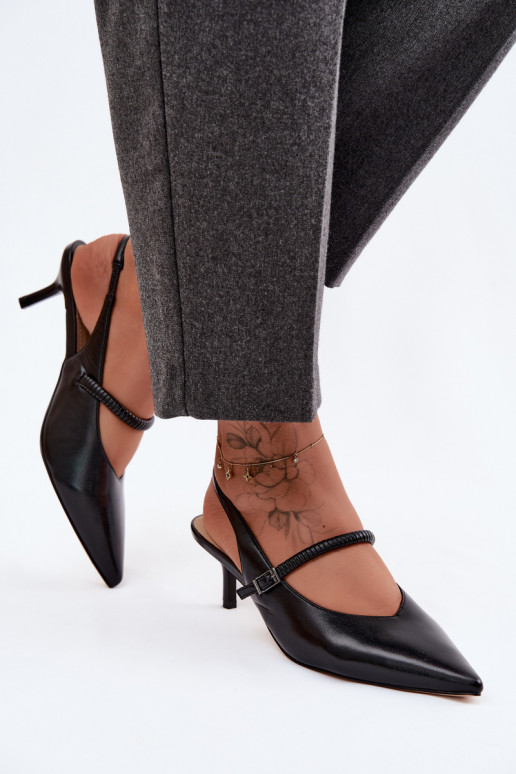 Leather Pumps Heeled Sandals With Strap D&A CR61-3046 Black