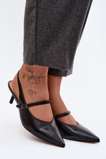 Leather Pumps Heeled Sandals With Strap D&A CR61-3046 Black 2