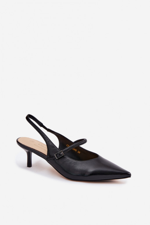 Leather Pumps Heeled Sandals With Strap D&A CR61-3046 Black
