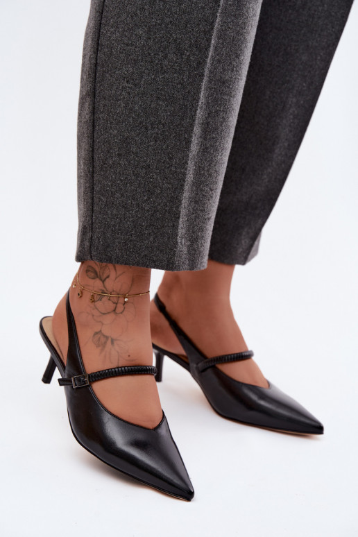 Leather Pumps Heeled Sandals With Strap D&A CR61-3046 Black