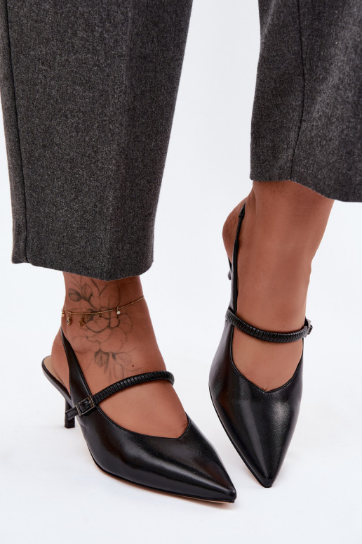 Leather Pumps Heeled Sandals With Strap D&A CR61-3046 Black