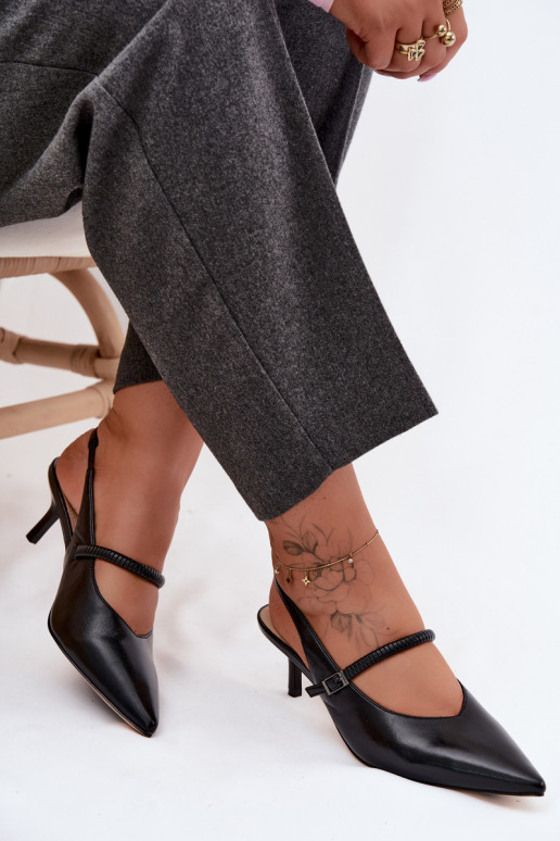 Leather Pumps Heeled Sandals With Strap D&A CR61-3046 Black